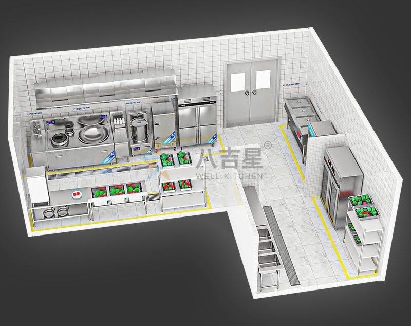 50-100人单位食堂厨房工程3d效果图