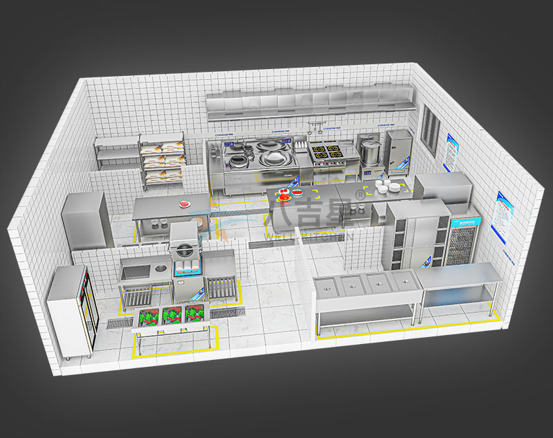 100-150人大型食堂厨房工程3d效果图