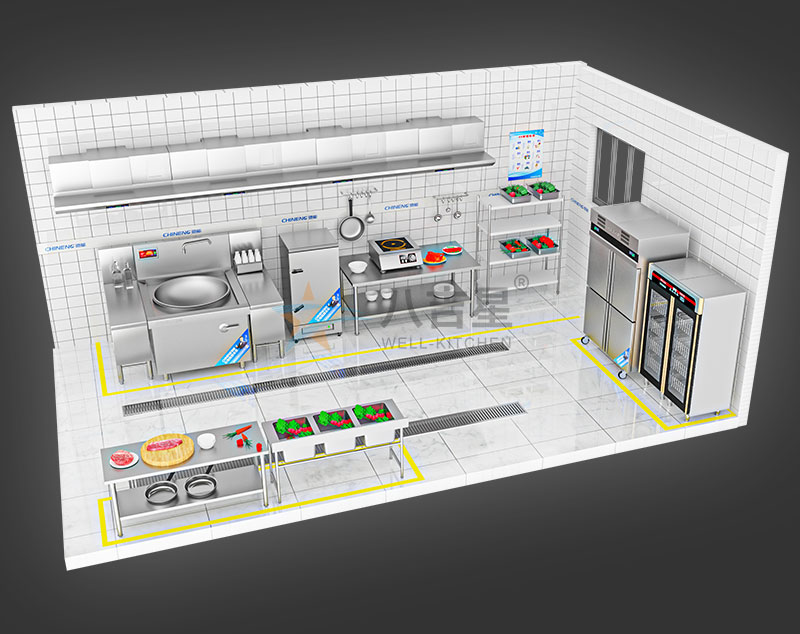 20-50人大型食堂厨房工程3d效果图