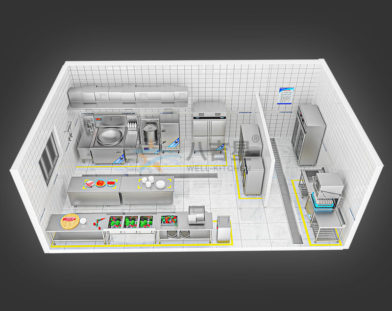 20-50人大型食堂厨房工程3d效果图