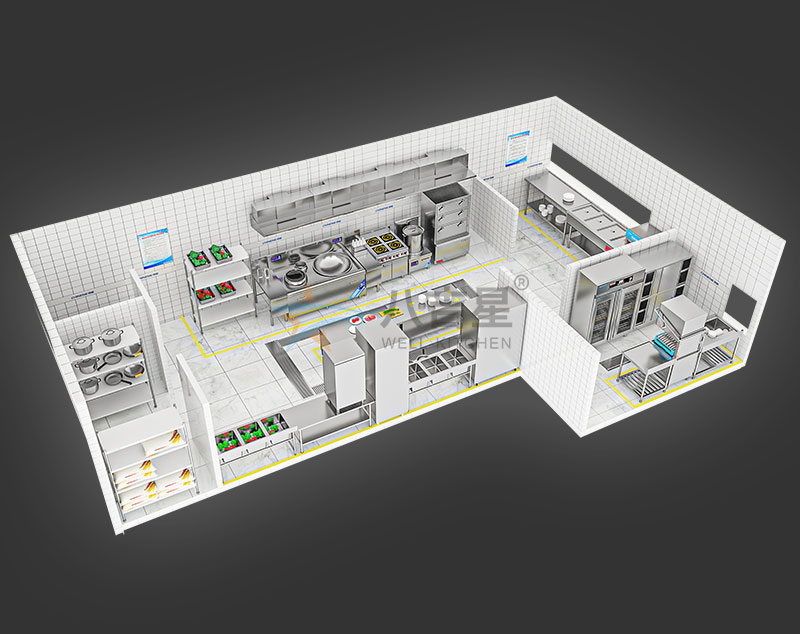 50-100人大型食堂厨房工程3d效果图