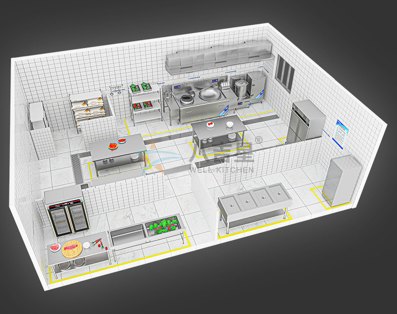 100-150人大型食堂厨房工程3d效果图