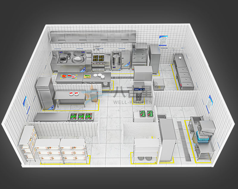 100-150人大型食堂厨房工程3d效果图