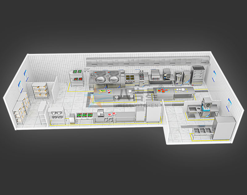 100-150人大型食堂厨房工程3d效果图