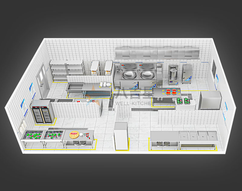 150-200人学校食堂厨房工程3d效果图