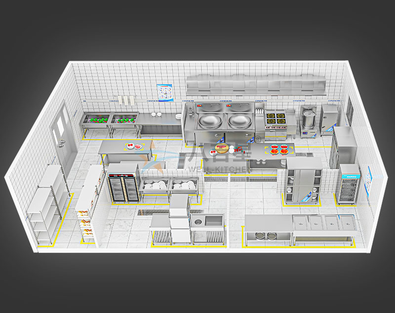 150-200人公司食堂厨房工程3d效果图