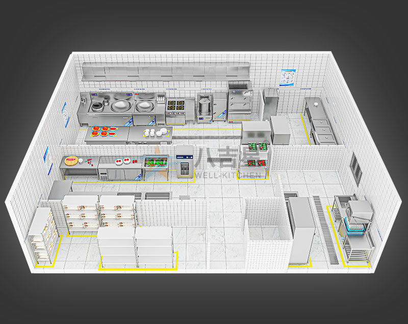 150-200人大型食堂厨房工程3d效果图