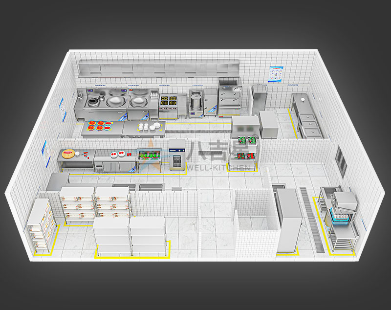 150-200人单位食堂厨房工程3d效果图