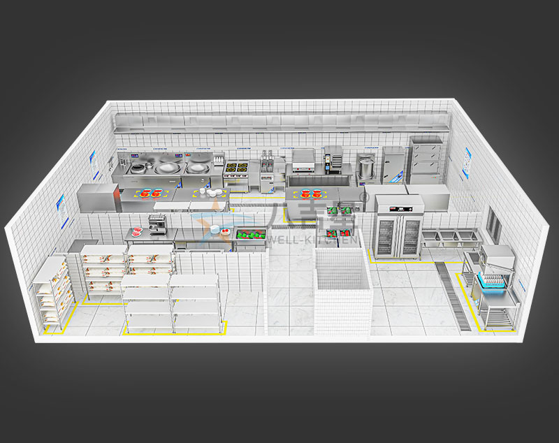 150-200人大型食堂厨房工程3d效果图