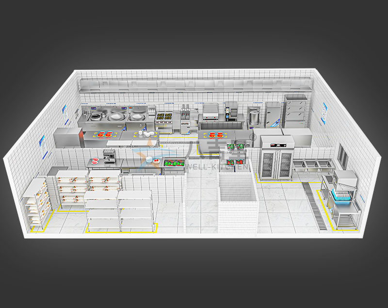 150-200人公司食堂厨房工程3d效果图