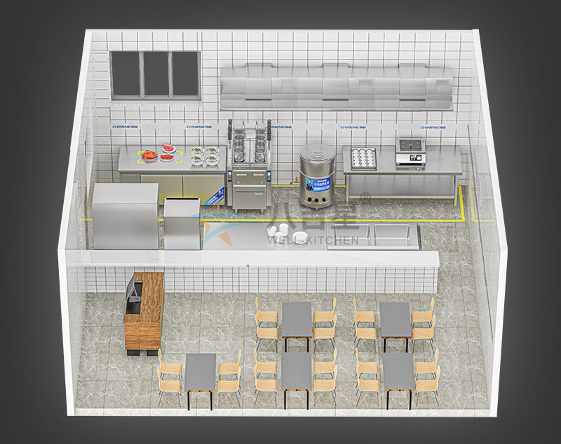 风味粉面店汤粉面粥店厨房工程套餐3d效果图