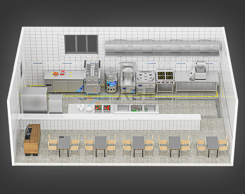 粥粉面店汤粉面粥店厨房工程3d效果图