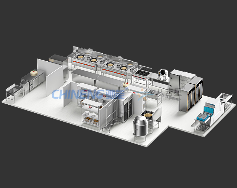 多菜品中型中餐厅中餐厅厨房工程3d效果图