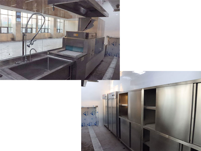 广州新莱福食堂厨房工程施工现场-长龙洗碗机、消毒柜