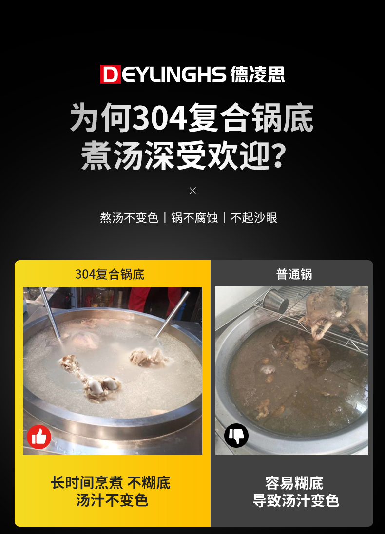 德凌思304复合底大锅灶和普通锅底区别